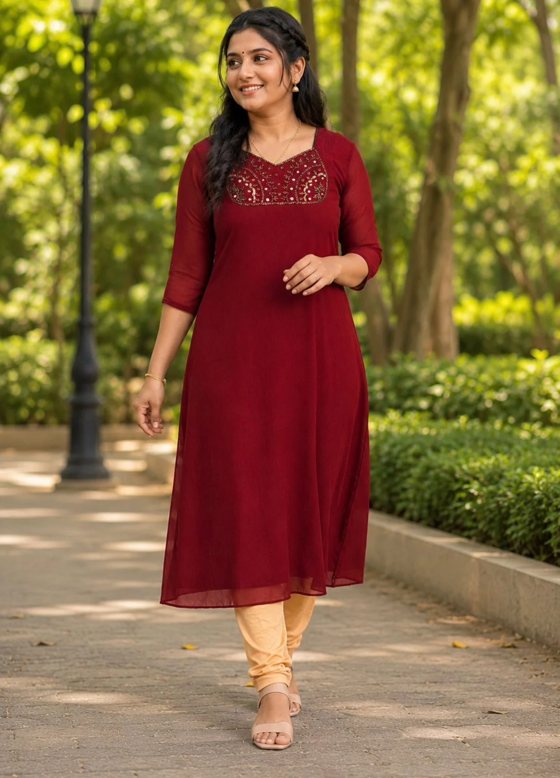 Vishmura Premium Maroon Embroidered Kurti – Folded Display